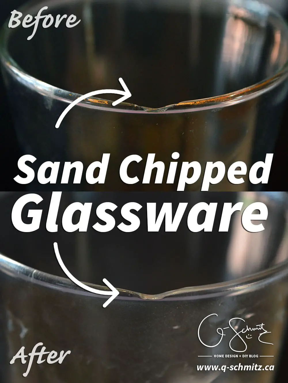 Do you have any sharp, chipped glasses or dishes that you don’t want to throw out? Did you know that you can sand chipped glassware so that your items are still usable, but won’t be sharp and dangerous!? This is a quick and easy DIY fix – let me show you how it’s done.