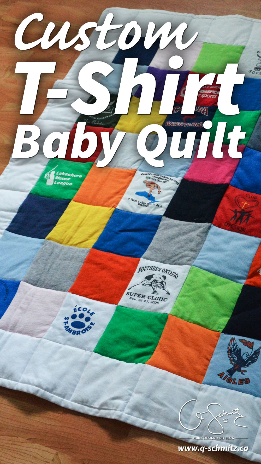 If you're someone like me that's held on to some old t-shirts and wanted to put them to good use, then you can certainly use this idea! Check out how I was able to repurpose years’ worth of (mostly) free clothing to create a custom t-shirt baby quilt.