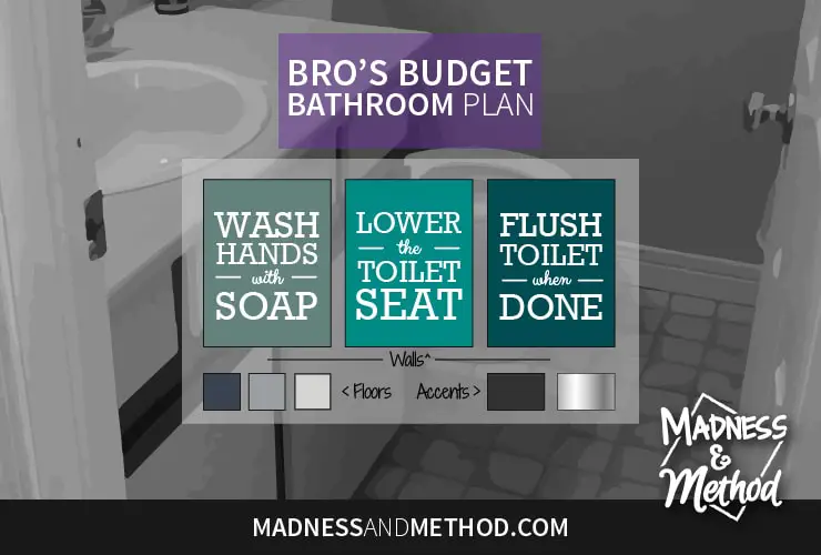 Welcome to my bro’s budget bathroom project, a boring, outdated and beige space that I am tackling for the Spring One Room Challenge!