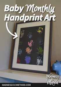 Baby handprint art graphic with text overlay