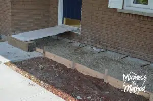 Concrete front porch wooden forms and rebar