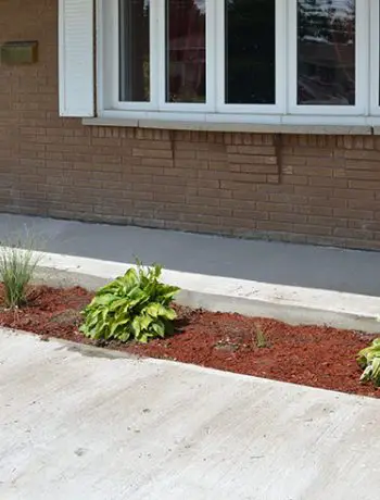 New concrete front porch with landscaping