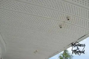 Front porch soffit with old beams