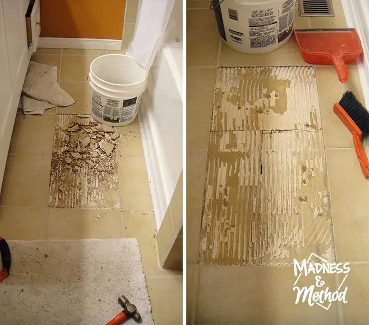 replace cracked tile and cleaning the tile mess