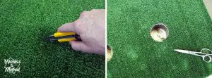 Cutting out a hole in an outdoor carpet