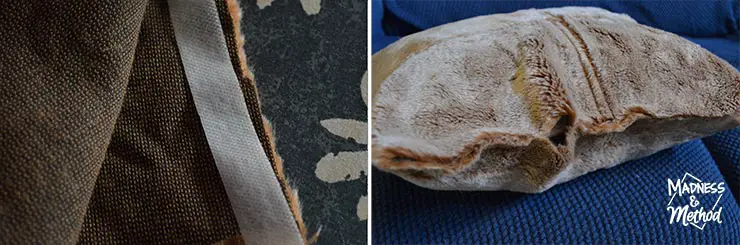 gaps in fabric on faux fur pillows