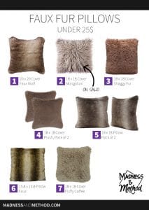beige faux fur pillows under 25 dollars