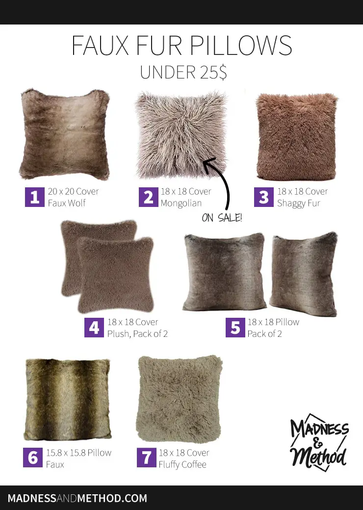 beige faux fur pillows under 25 dollars