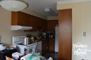 closed, cramped kitchen in need of storage