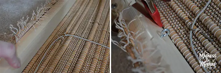 attaching wood to bamboo blind