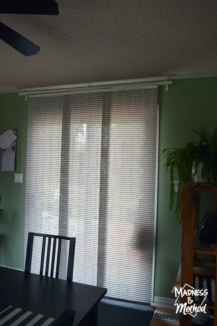 panel curtains from ikea in dining room