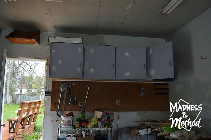 cabinets in garage before makeover