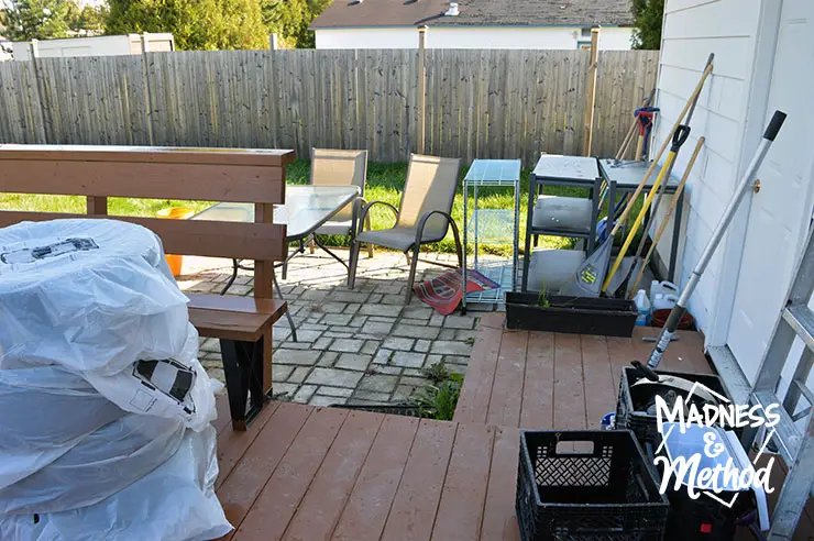 stuff from garage on back porch