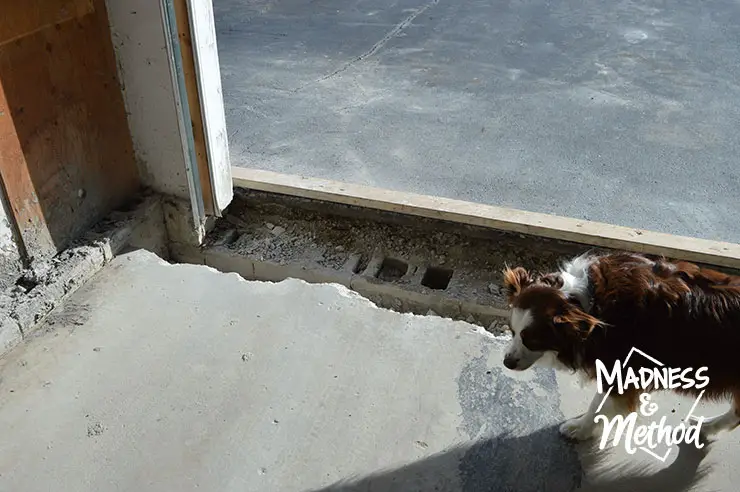 concrete missing in empty garage