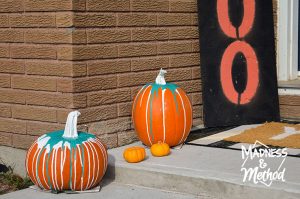 paint-drip pumpkins outside