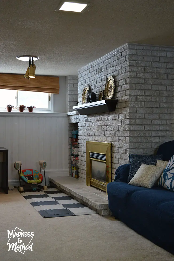 view of fireplace in basement family room