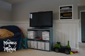 tv setup in basement family room