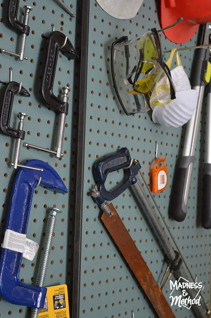 garage makeover reveal pegboard closeup