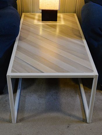 metal and wood coffee table with light