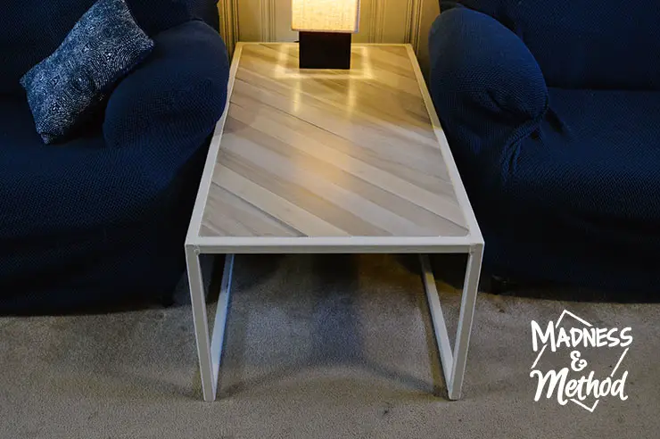 metal and wood coffee table with light