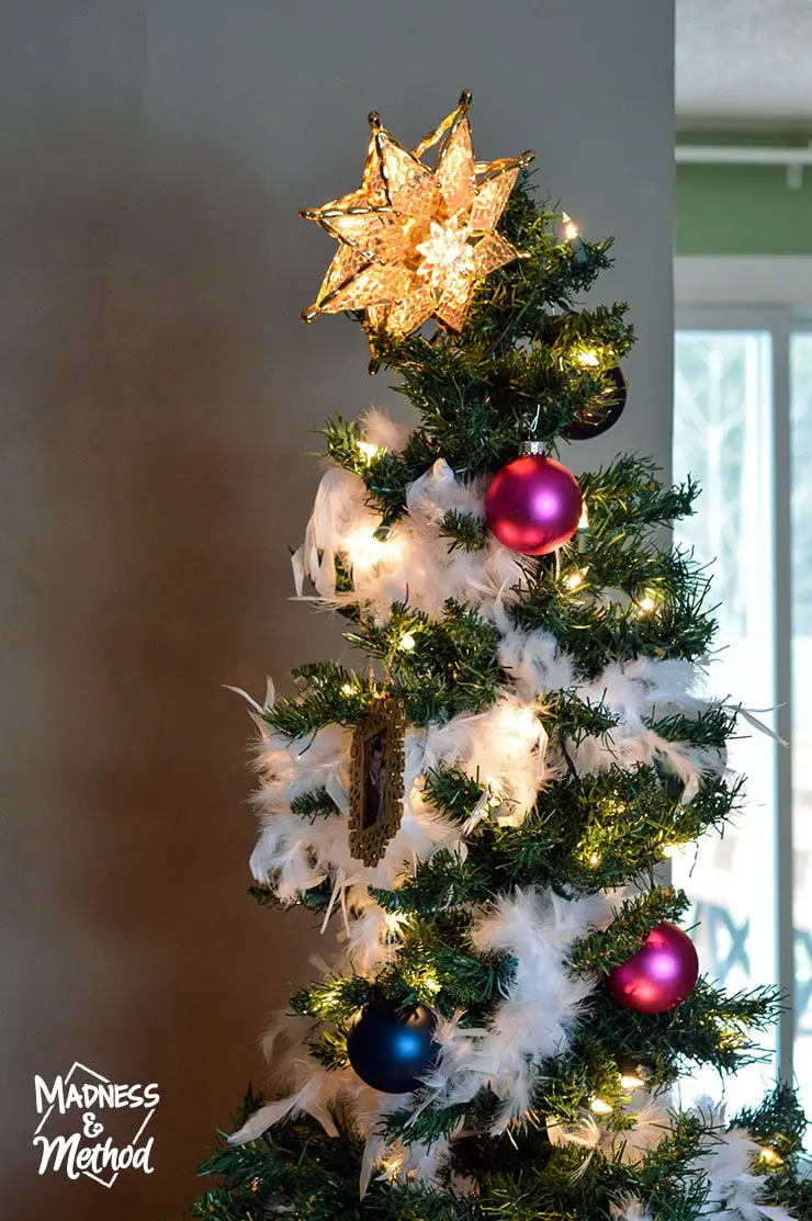 jewel-toned christmas tree with falling star