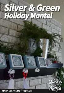 simple silver and green holiday mantel graphic