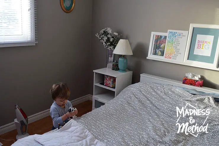 gray guest bedroom setup