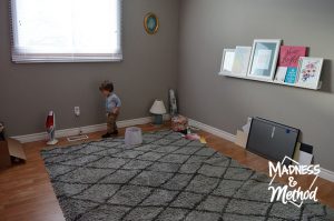 gray and pink bedroom without furniture