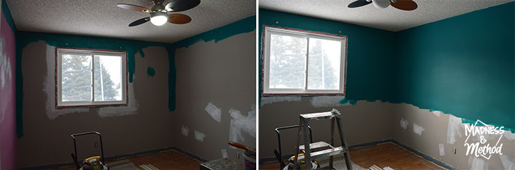 starting to paint deep teal in nursery