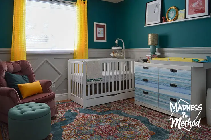 overview of dark teal nursery