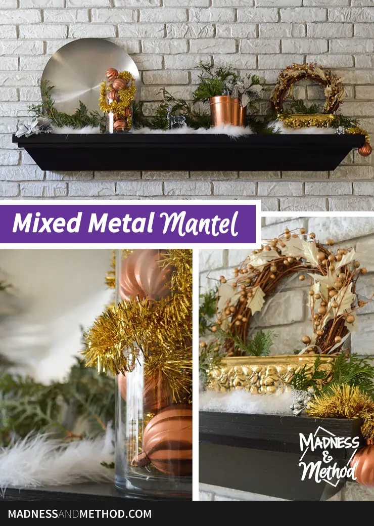 mixed metal mantel decor graphic