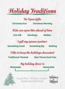 holiday tradition fill-out