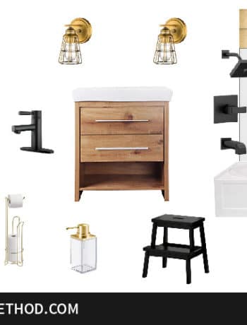 glam black and gold bathroom moodboard