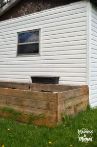 raised garden bed next to shed