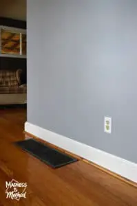 grey blue walls with hardwood floors