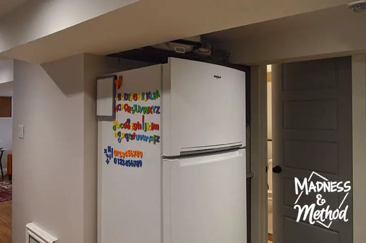 basement kitchen fridge