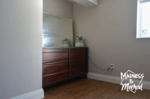 painted and stained dresser with mirror