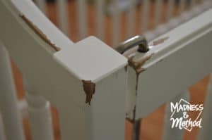 missing paint on crib