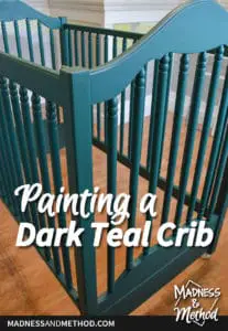 painting a dark teal crib for nursery