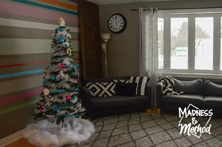 christmas tree setup in living room