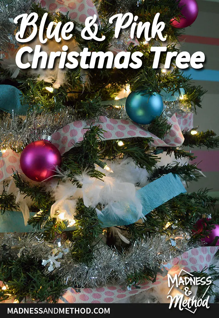 blue and pink christmas tree decor