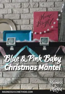 blue and pink baby christmas mantel