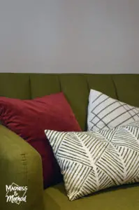 painted pillow on sofa
