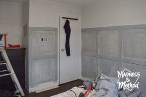 grey primer on wainscoting