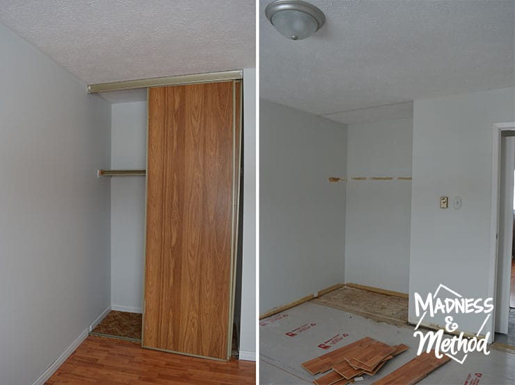 full height closet with sliding doors