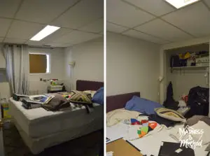 basement guest bedroom mess