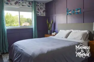 purple and grey master bedroom