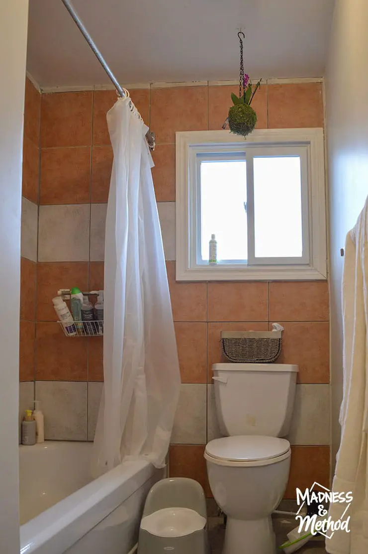 orange bathroom shower tiles