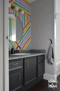 black vanity gray walls