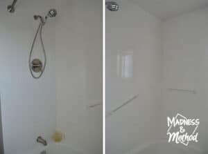 white painted shower tiles